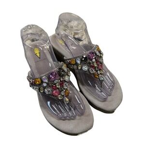 Volatile Womens Jeweled Platform Wedge Thong Sandals Grey Multi Color Size 9